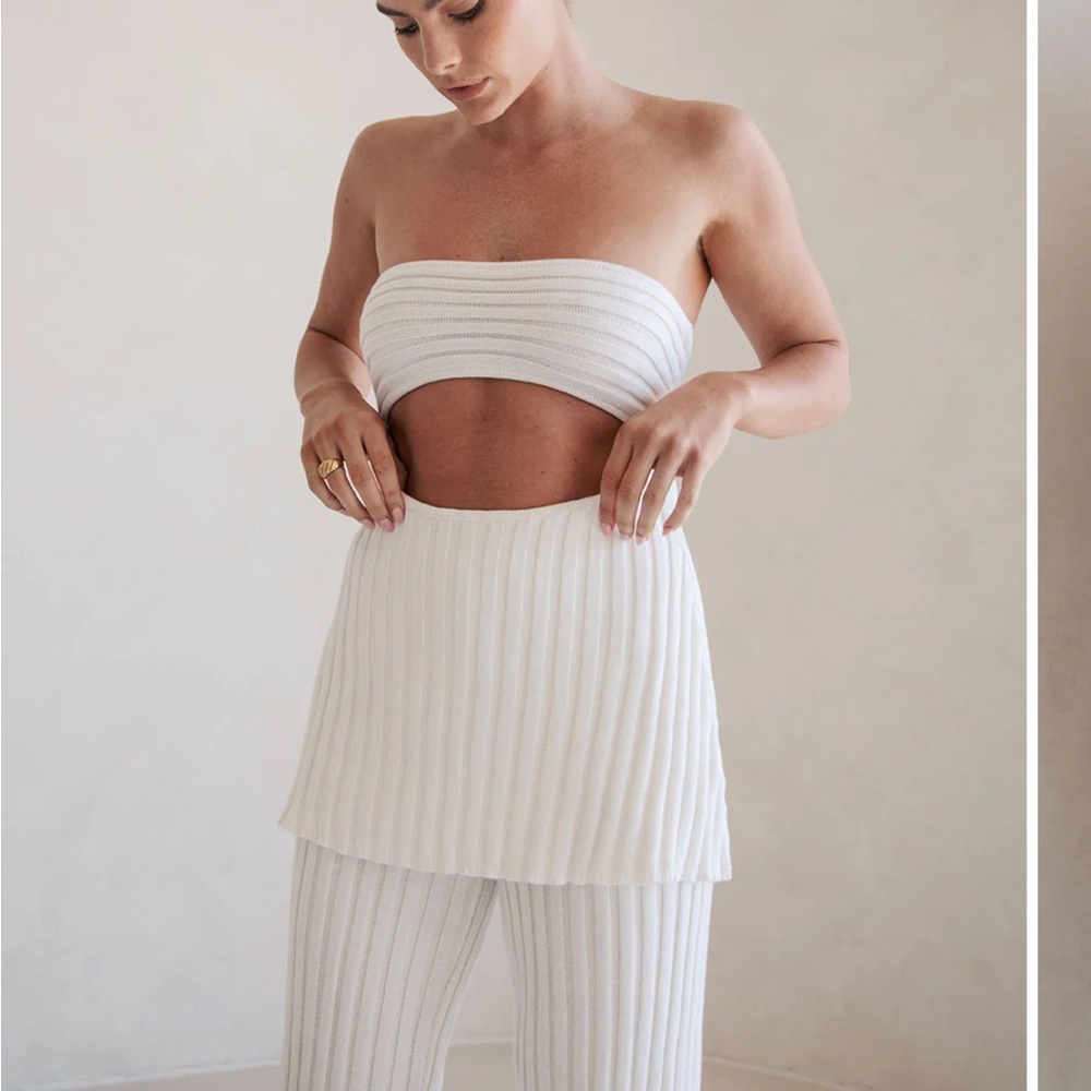 Sabo Skirt White Ribbed Bandeau Set